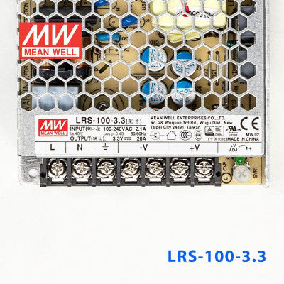 An LRS-100-3.3 Mean Well SMPS - 3.3V 20A - 66W Metal Power Supply