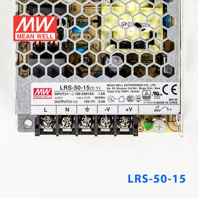 An LRS-50-15 Mean Well SMPS - 15V 3.4A - 51W Metal Power Supply