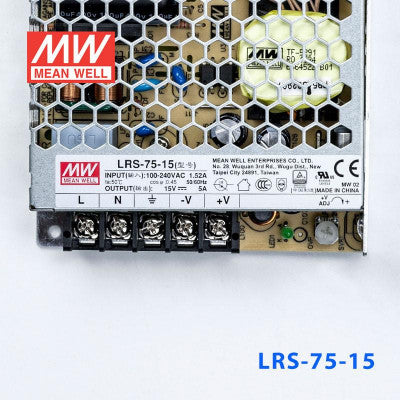 An LRS-75-15 Mean Well SMPS - 15V 5A - 75W Metal Power Supply
