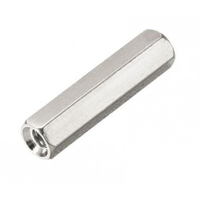 An M4x10mm Female to Female Nickel Plated Brass Hex Standoff Spacer - 5 Pieces pack