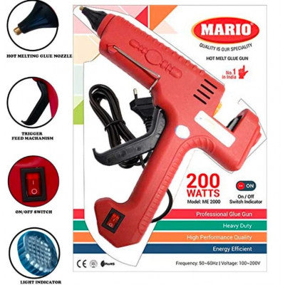 An MARIO 200 Watt ME-2000 Extremely High Performance Hot Melt Glue Gun with Nozzle Protection for Heavy Usage