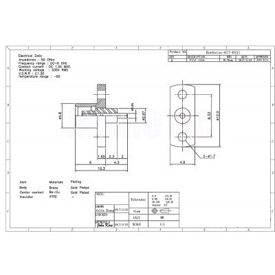 An MCX Connector 2 Hole Flange Straight Female for Panel Mount
