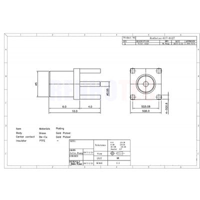 An MCX Straight Connector Coax Female Through Hole For PCB
