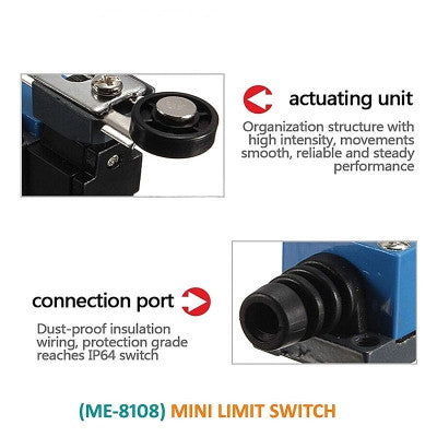 An ME-8108 Rotary Adjustable Roller Lever Arm Mini Limit Switch