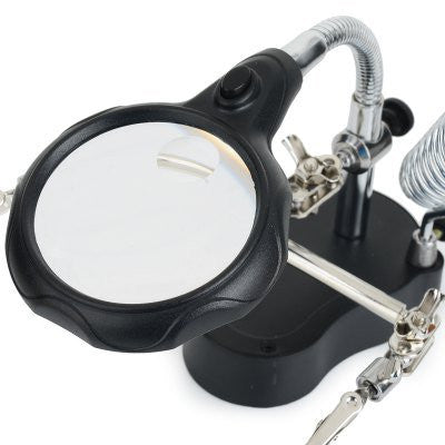 An MG16126-A Helping Hand for PCB with Multifunctional Magnifier (Magnifying Glass) and Soldering Iron Stand with LED Light