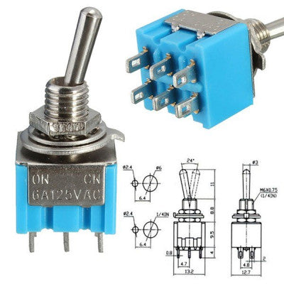 An Mini MTS-203 6-Pin DPDT 6A 125VAC Toggle Switch - Pack of 5