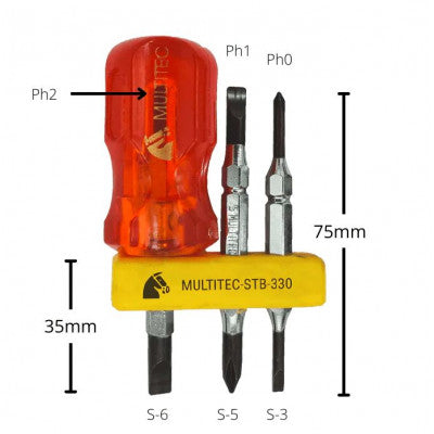 An Multitec STB-330 6 In 1 Multibit Stubby Reversible Screw Driver Set
