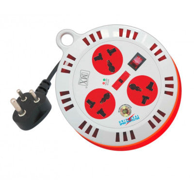An MX 3 Outlet Universal Spike Protector with Autodetect Wire Connector with Fuse & Single Switch EMI / RFI Noise Filter 3 Pin Cord 5 Meter without Shutter (MX-1158A)