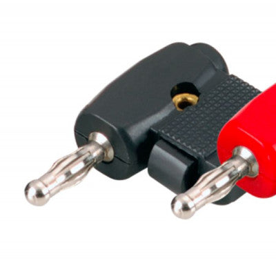 An MX 4mm Banana Right Angle Male Plug Connector Spring Loaded Cable Entry Stackable From Rear Beryllium Copper Pair (MX-1401)