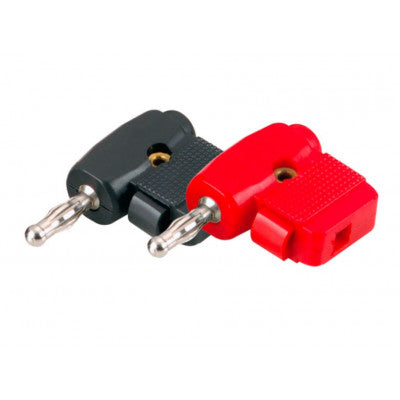 An MX 4mm Banana Right Angle Male Plug Connector Spring Loaded Cable Entry Stackable From Rear Beryllium Copper Pair (MX-1401)