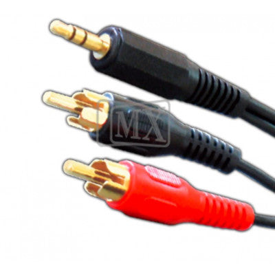 An MX EP Stereo Male Plug 3.5mm To MX 2 RCA Male Plug Cord Gold Plated 1.5 Meter (MX-560A)