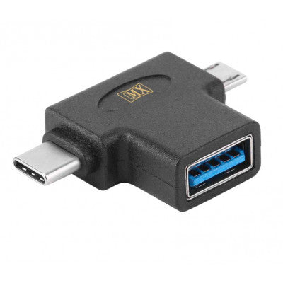 An MX USB Type C Male To Micro USB Male + USB A Female 3.0 Adapter (MX-4093)