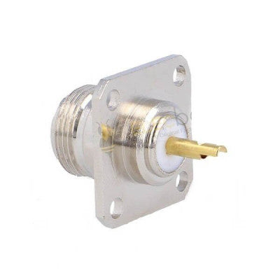An N Female Straight Soldering Panel Mounting Socket