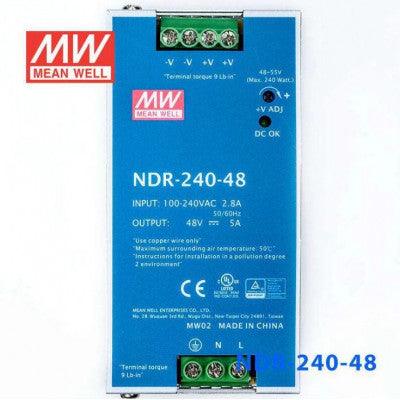 An NDR-240-48 Mean well SMPS - 48V 5A-240W Din Rail Metal Power Supply
