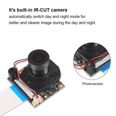 An OV5647 5MP 1080P IR-Cut Camera for Raspberry Pi 3/4 with Automatic Day Night Mode