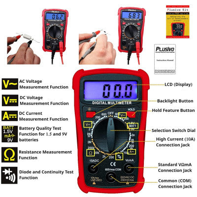 An Plusivo Digital Display Multimeter + Test Leads
