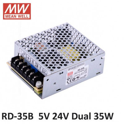 An RD-35B Mean Well SMPS 5V 2.2A  and 24V 1A - 35W Dual Output Metal Power Supply