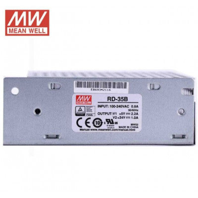 An RD-35B Mean Well SMPS 5V 2.2A  and 24V 1A - 35W Dual Output Metal Power Supply