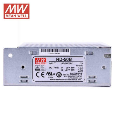 An RD-50B Mean Well SMPS 5V 4A  and 24V 1.4A - 53.4W Dual Output Metal Power Supply