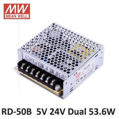 An RD-50B Mean Well SMPS 5V 4A  and 24V 1.4A - 53.4W Dual Output Metal Power Supply