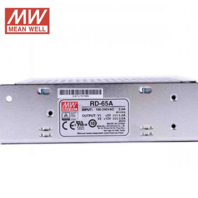 An RD-65A Mean Well SMPS 5V 6A  and 12V 3A - 66W Dual Output Metal Power Supply