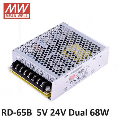 An RD-65B Mean Well SMPS 5V 4A  and 24V 2A - 68W Dual Output Metal Power Supply