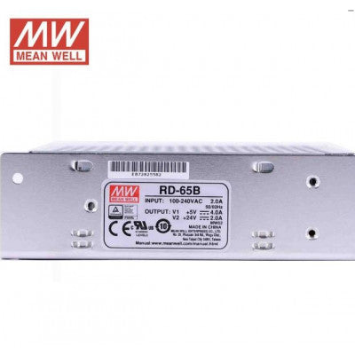 An RD-65B Mean Well SMPS 5V 4A  and 24V 2A - 68W Dual Output Metal Power Supply