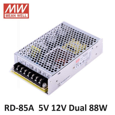 An RD-85A Mean Well SMPS 5V 8A  and 12V 4A - 88W Dual Output Metal Power Supply
