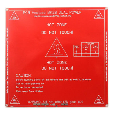 An RepRap MK2B 3D printers Dual Power PCB Heat Bed With 14AWG Cable