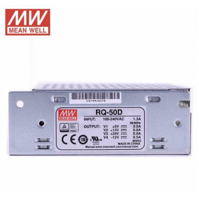 An RQ-50D Mean Well SMPS (5V 3A), (12V 0.9A), (24V 0.9A) and (-12V 0.5A) - 53.4W Quad 4 Output Metal Power Supply