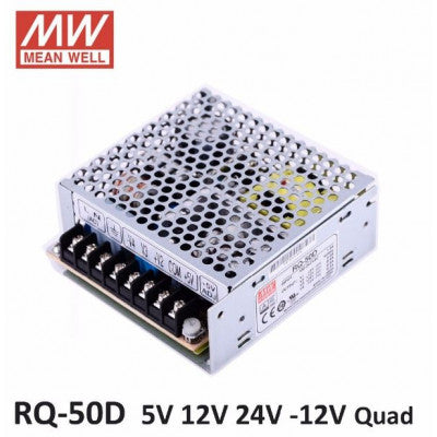 An RQ-50D Mean Well SMPS (5V 3A), (12V 0.9A), (24V 0.9A) and (-12V 0.5A) - 53.4W Quad 4 Output Metal Power Supply