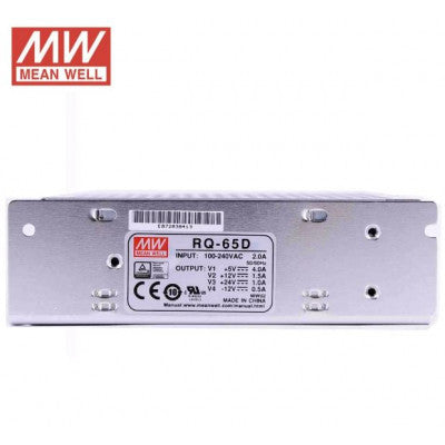 An RQ-65D Mean Well SMPS (5V 4A), (12V 1.5A), (24V 1A) and (-12V 0.5A) - 68W Quad 4 Output Metal Power Supply