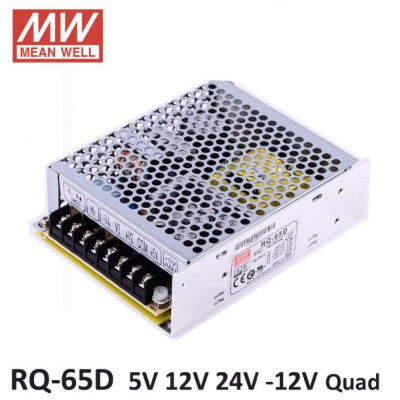 An RQ-65D Mean Well SMPS (5V 4A), (12V 1.5A), (24V 1A) and (-12V 0.5A) - 68W Quad 4 Output Metal Power Supply