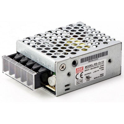An RS-15-15 Mean Well SMPS - 15V 1A - 15W Metal Power Supply