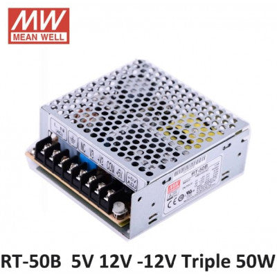An RT-50B Mean Well SMPS (5V 4A), (12V 2A) and (-12V 0.5A) - 50W Triple Output Metal Power Supply