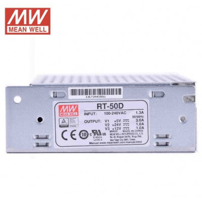 An RT-50D Mean Well SMPS (5V 3A), (24V 1A) and (12V 1A) - 51W Triple Output Metal Power Supply