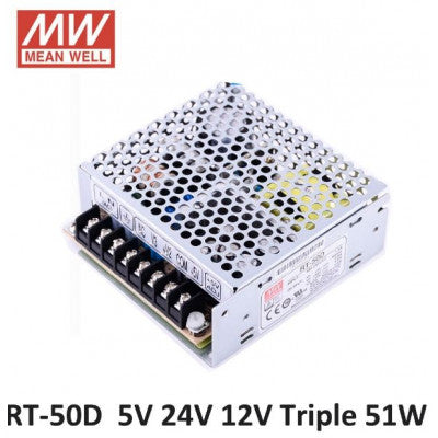 An RT-50D Mean Well SMPS (5V 3A), (24V 1A) and (12V 1A) - 51W Triple Output Metal Power Supply