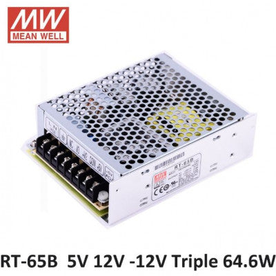 An RT-65B Mean Well SMPS (5V 5A), (12V 2.8A) and (-12V 0.5A) - 64.6W Triple Output Metal Power Supply