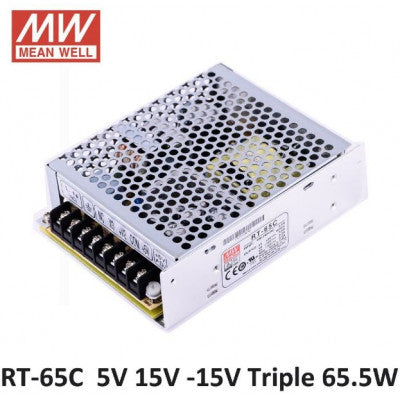 An RT-65C Mean Well SMPS (5V 5A), (15V 2.2A) and (-15V 0.5A) - 65.5W Triple Output Metal Power Supply
