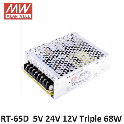 An RT-65D Mean Well SMPS (5V 4A), (24V 1.5A) and (12V 1A) - 68W Triple Output Metal Power Supply