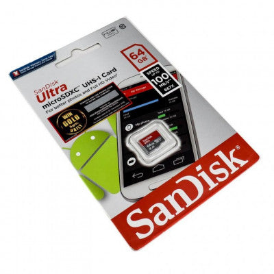 An SanDisk 64GB Micro SD Class 10 Memory Card