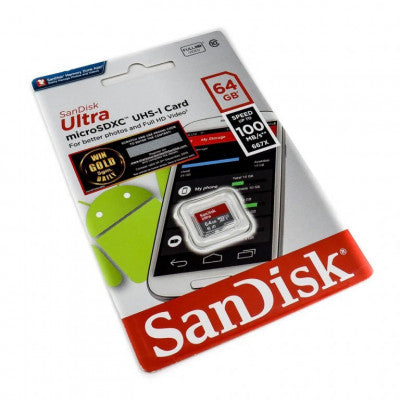 An SanDisk 64GB Micro SD Class 10 Memory Card