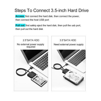 An SATA3.0 to USB 3.0 Hard Disk Data Cable Supports 2.5/3.5 Inch 22 PIN SSD External Hard Drive - 45cm