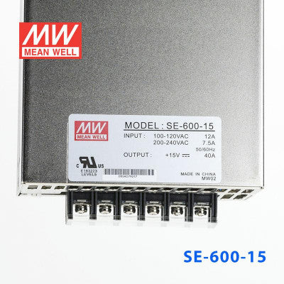 An SE-600-15 Mean Well SMPS - 15V 40A - 600W Metal Power Supply