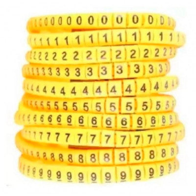 An Self Locking Yellow Flexible Cable Marker PVC Ferrules (Numbered 0 to 9) 0.5 sq mm