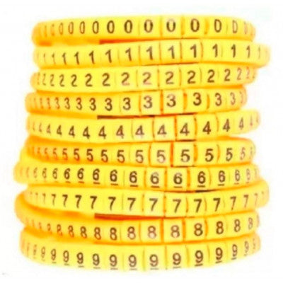 An Self Locking Yellow Flexible Cable Marker PVC Ferrules (Numbered 0 to 9) 1 sq mm