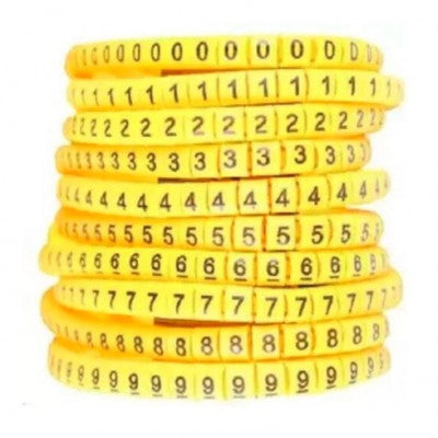 An Self Locking Yellow Flexible Cable Marker PVC Ferrules (Numbered 0 to 9) 1.5 sq mm