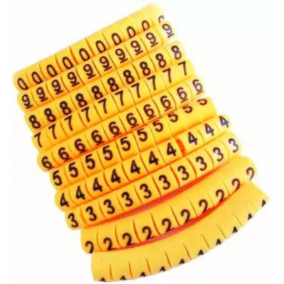 An Self Locking Yellow Flexible Cable Marker PVC Ferrules (Numbered 0 to 9) 2.5 sq mm