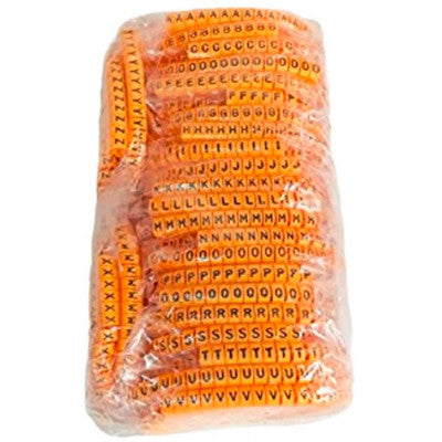 An Self Locking Yellow Flexible Cable Marker PVC Ferrules (Numbered A to Z) 1.5 sq mm