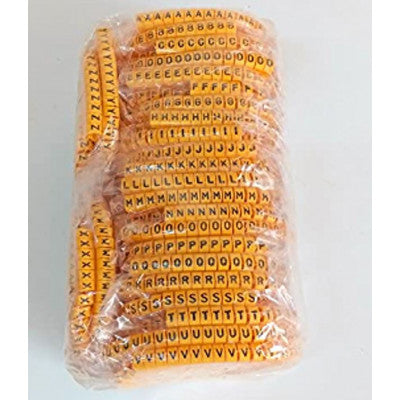 An Self Locking Yellow Flexible Cable Marker PVC Ferrules (Numbered A to Z) 10 sq mm